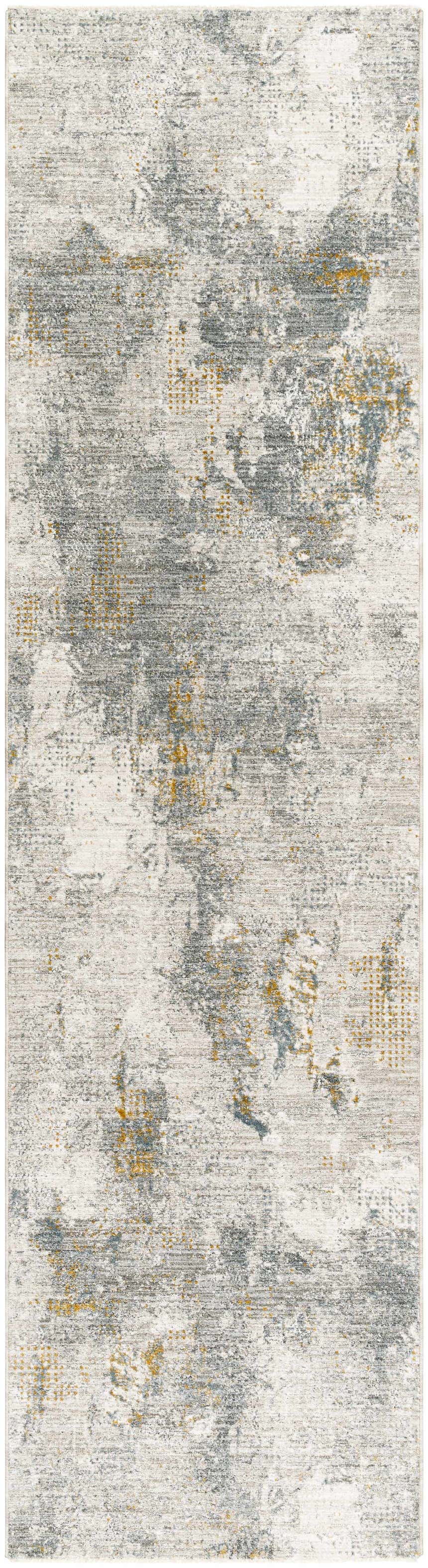Close-up of the Haydn Rock Pattern Rug. Features a contemporary gray, light gray, and nutmeg abstract design. Design-Runner-2710