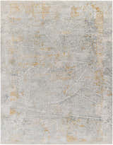 Close-up of the Mila Textured Rug. Features a leaf-like pattern in cloud gray, light gray, and hints of dark beige. Design-Rectangle-710103
