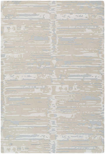 Close-up of Kadin Cream Abstract Area Rug. Hand-tufted wool rug with light gray, natural gray, and cream abstract pattern. Design-Rectangle-576