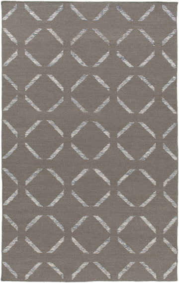 Close-up of Seeley Area Carpet. Brown rug with off-white geometric diamond pattern. Hand-woven wool texture. Design-Rectangle-576