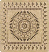 Close-up of the Beata Faux Jute Rug in camel with a black medallion and floral pattern. Farmhouse style. Design-Square-53