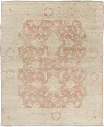 Hand knotted Seney Peach Area Rug with a beige and dusty pink Persian-inspired floral pattern. Design-Rectangle-810