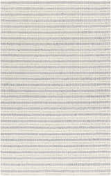 Close-up of the hand woven Laleh Gray Area Rug. Beige and gray striped rug with a farmhouse, traditional style. Design-Rectangle-576
