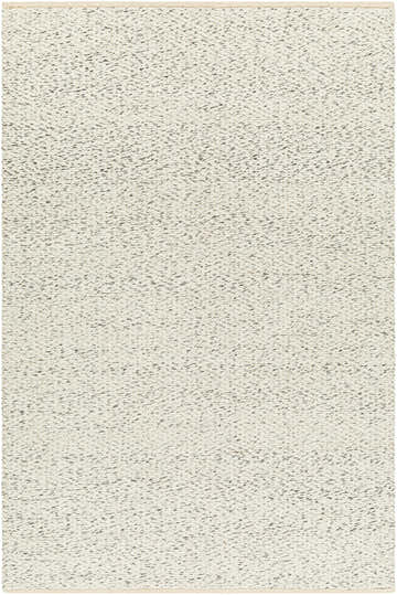 Close-up of the hand-loomed Gilad Area Rug. Beige rug with a subtle dark brown pattern and a flat weave texture. Design-Rectangle-576