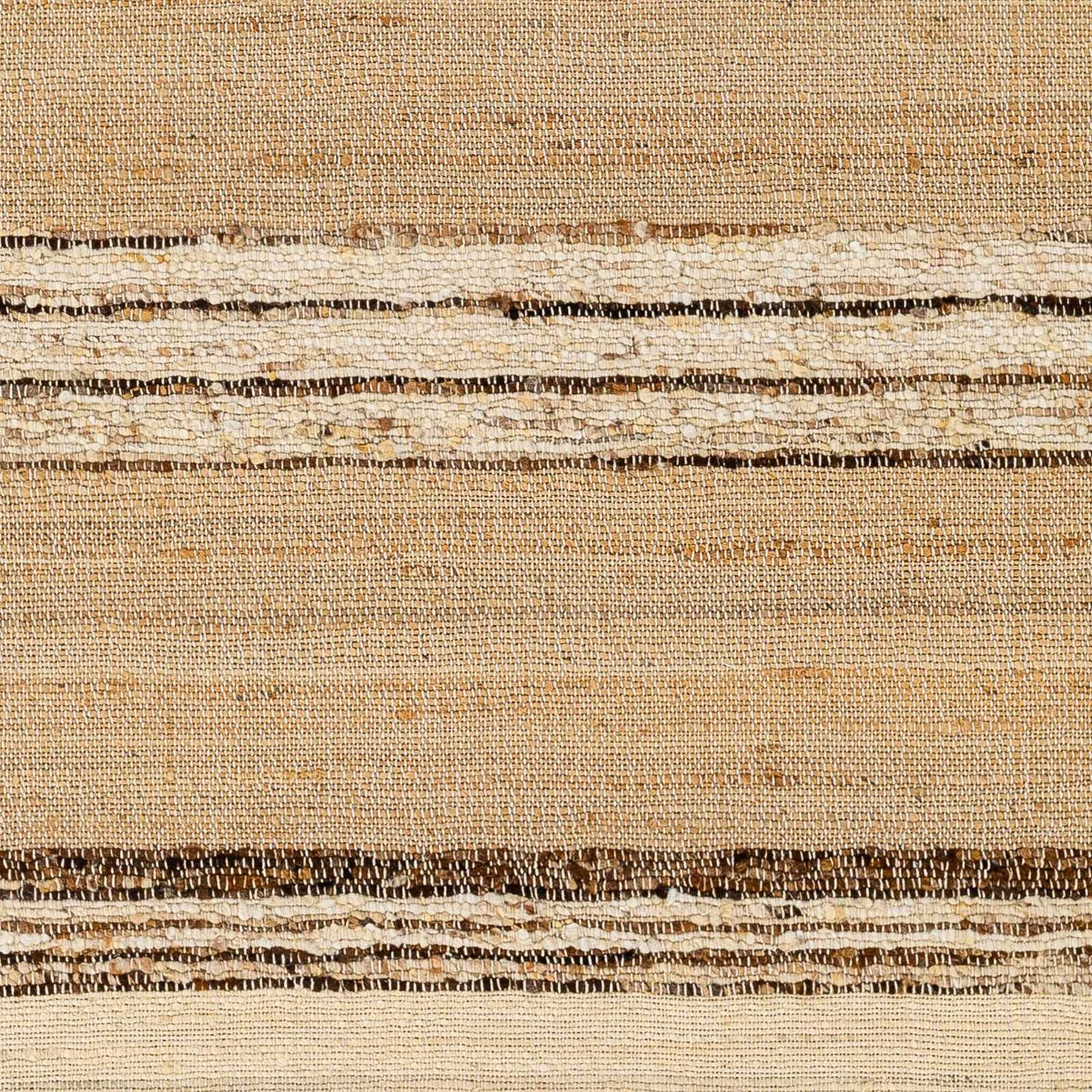 Close-up of the Arnie Area Rug showing beige jute and wool texture with brown and tan stripes. Swatch
