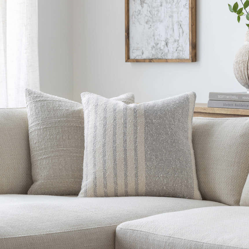 Cavira Beige Raised Curved Stitch Modern Cotton Accent Pillow - Clearance