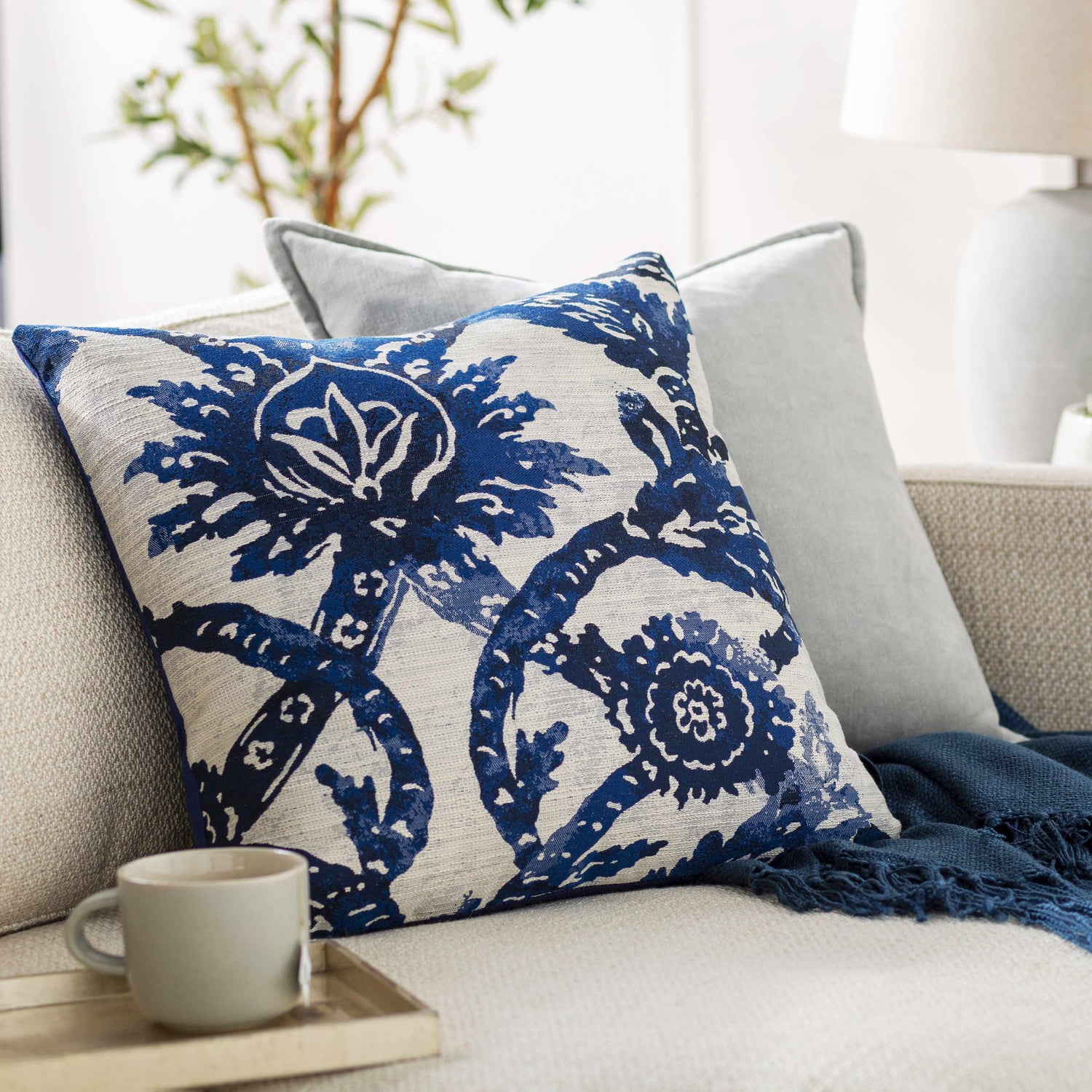 Shongaloo Navy Floral Patterned Throw Pillow - Clearance