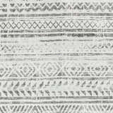 Close-up of the Ianna Light Gray Washable Area Rug. Features a farmhouse style geometric pattern in light and dark grays. Swatch