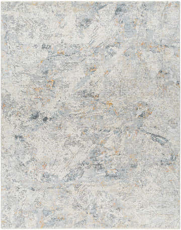 Close-up of the Amzie Area Rug featuring a contemporary abstract design in cloud gray, dark gray, and nutmeg tones. Design-Rectangle-710103