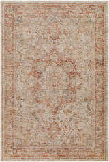 Close-up of the Cress Rust Rich Textured Traditional Rug with clay, dark brown, and light peach colors. Design-Rectangle-575