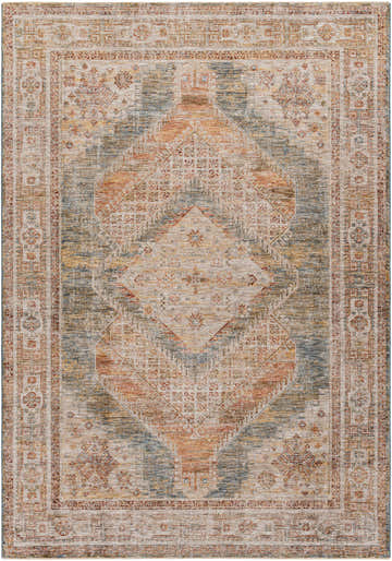 Close-up of the Moya Cream Rich Textured Traditional Rug, featuring a bone, clay, and dark gray geometric pattern. Design-Rectangle-6796