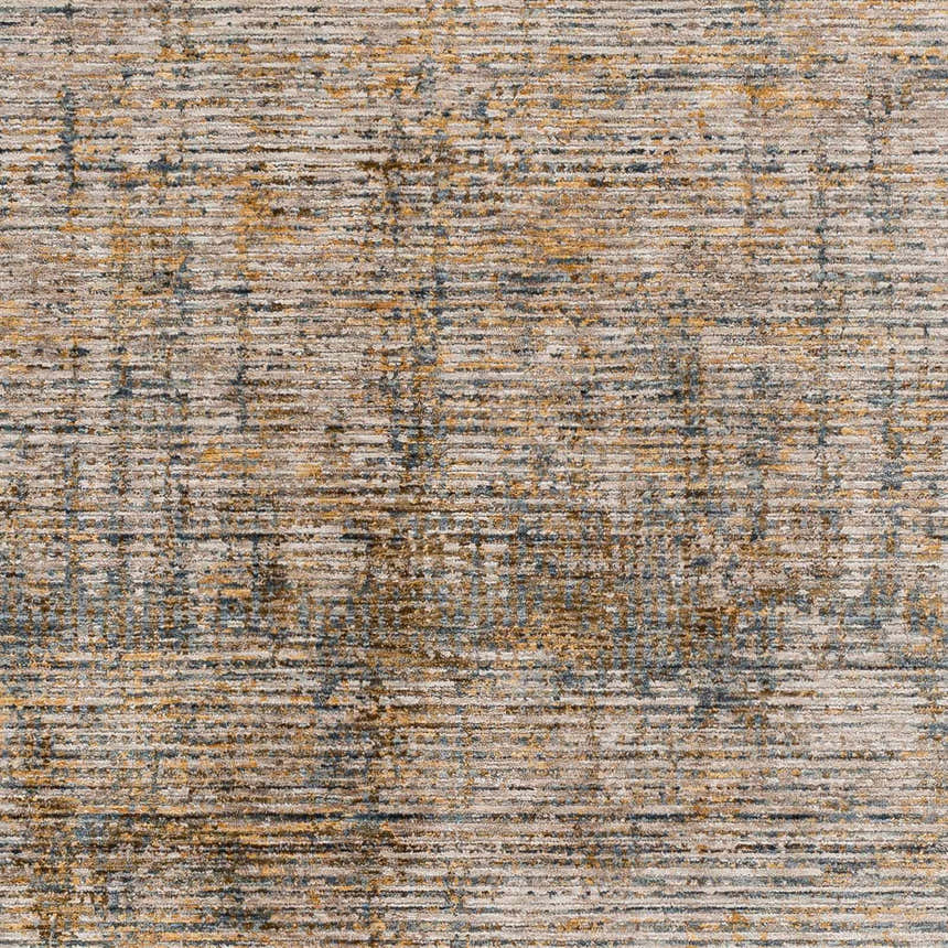Close-up of the Osma Rich Textured Traditional Rug. Features bone, driftwood, multi brown, taupe, and walnut hues. Swatch