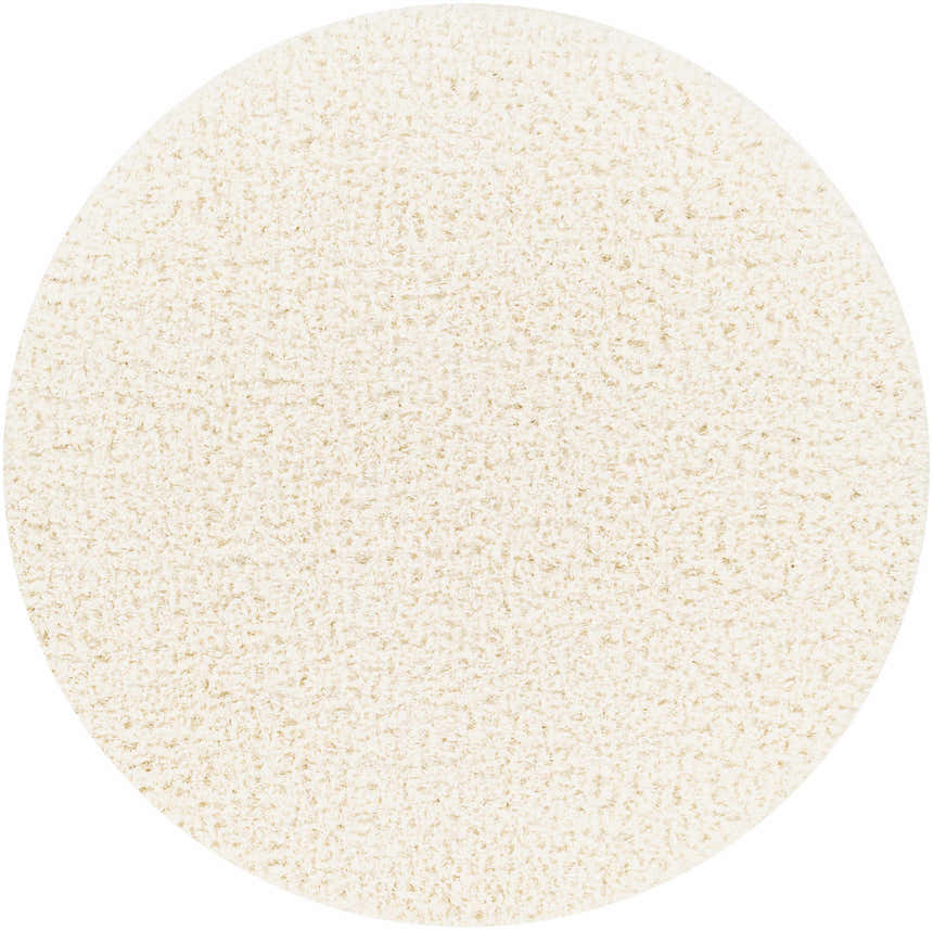 Close-up of the round Siari Solid Cream Plush Rug, showing its soft, textured shag pile. Design-Round-67