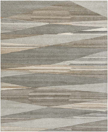 Close-up of the Forum Taupe Modern Wool Rug featuring a contemporary geometric pattern in taupe, beige, and gray hues. Design-Rectangle-7696