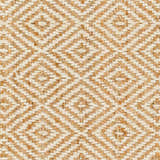 Close-up of Eriko Area Rug showcasing a geometric diamond pattern in natural jute, light beige, and tan colors. Swatch