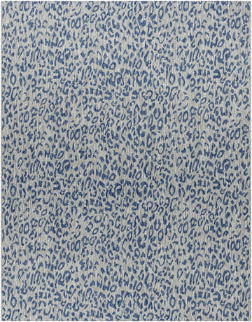 Close-up of the Skipsea Blue Leopard Performance Rug, featuring a blue animal print pattern on a light gray background. Design-Rectangle-710102