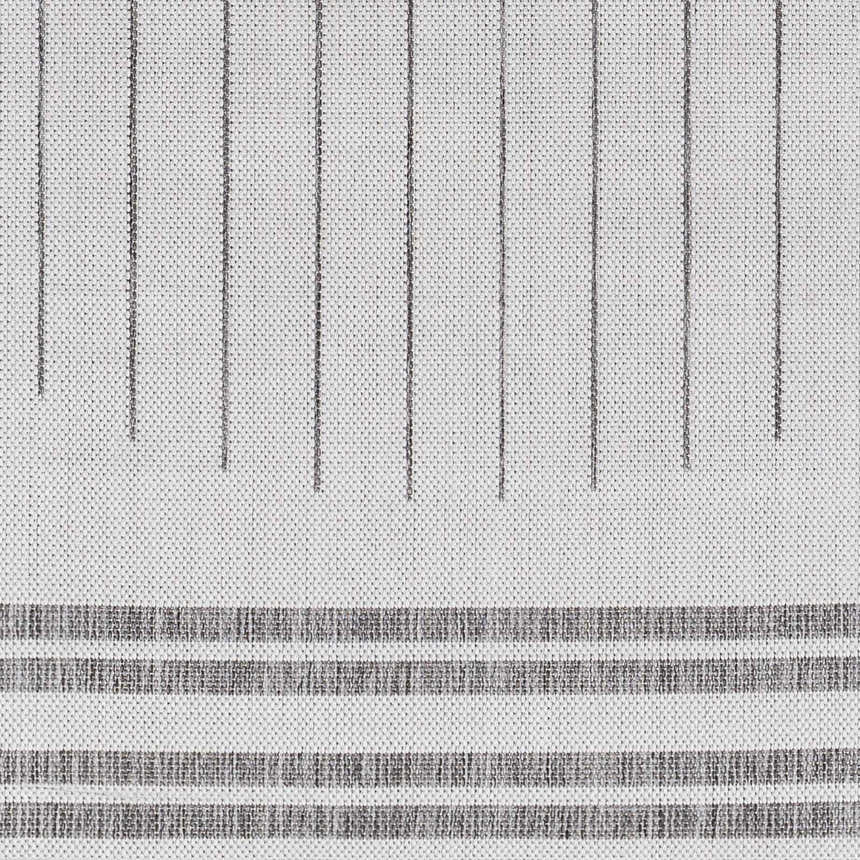 Close-up of Aviya Light Gray Area Rug showing striped pattern and woven texture. Contemporary, farmhouse style. Swatch