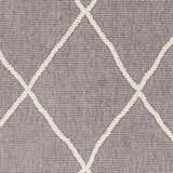 Close-up of Amani Gray Washable Rug, featuring a geometric diamond pattern in white thatch on a dark gray background. Swatch