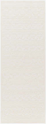 Close-up of the Fadey White 3D Washable Rug. Features a subtle geometric pattern and soft, plush texture in off-white tones. Design-Runner-2772