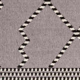 Close up of the Rolf Textured Washable Rug showing its geometric pattern and textured black and white stripes on a taupe background. Swatch