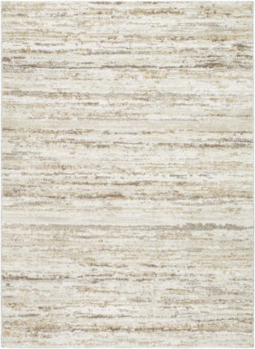 Close-up of the Skule Beige Area Rug. Light silver and warm gray horizontal striations create a textured, transitional design. Design-Rectangle-5373
