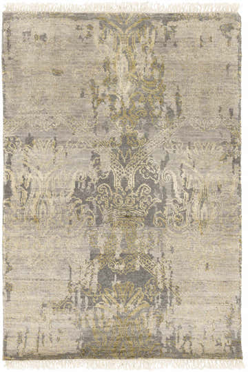 Hand knotted Namid Area Rug in charcoal, dusty sage, and gray with a traditional, distressed design and wool texture. Design-Rectangle-23