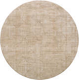Close-up of a round Dekan Tan Area Rug. Light brown rug with a subtle diamond pattern. Design-Round-67