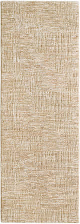 Close-up of the Goren Beige Area Rug, featuring a textured, contemporary block pattern in khaki and tan polyester. Design-Runner-2773