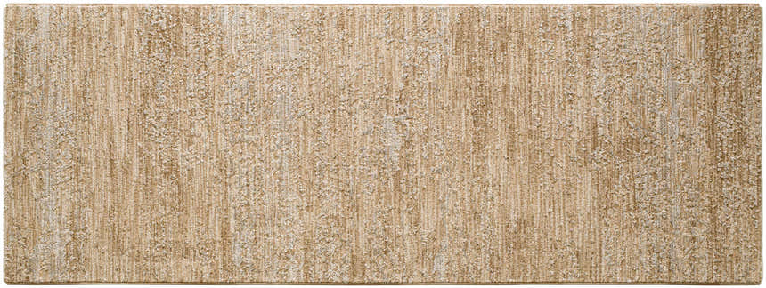 Close-up of the tan Jehan Area Rug, featuring a subtle vertical pattern and soft, textured design. Design-Runner-2773