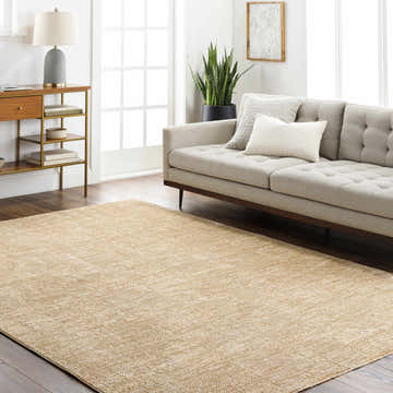 Living room scene with a tan Kahua area rug, neutral sofa, wood floors, and natural light. Roomscene-Rectangle
