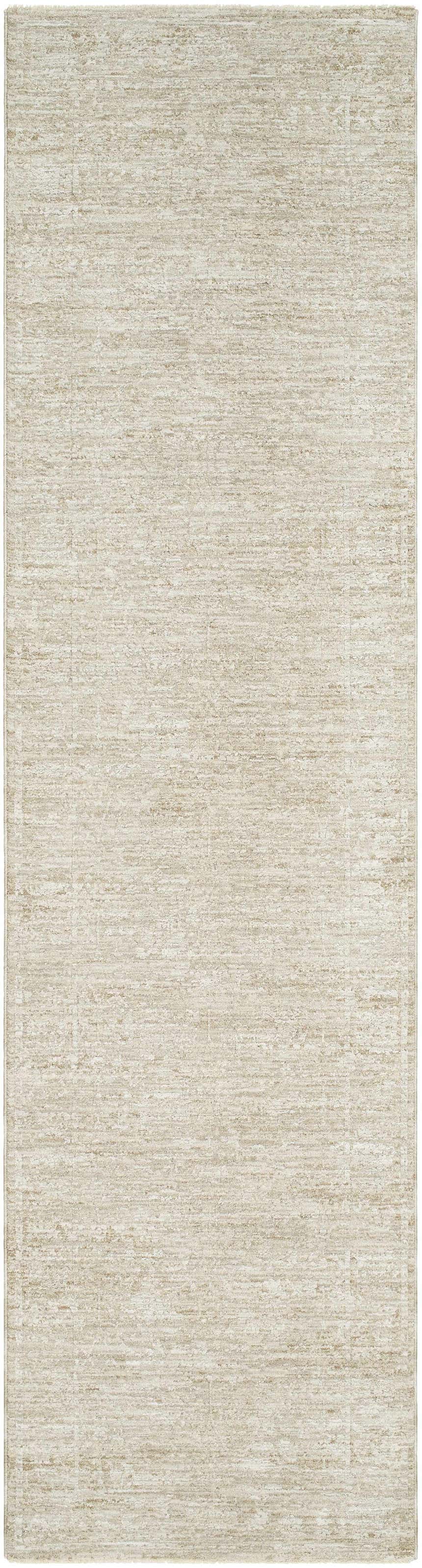 Close-up of a light gray and natural gray Kyran Area Rug with a subtle farmhouse pattern and machine woven texture. Design-Runner-2710