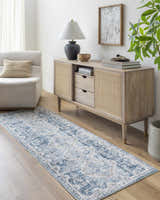Entryway with light wood floors and Kamea Area Rug runner in light gray and natural gray. Farmhouse style. Roomscene-Runner