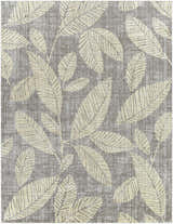 Close-up of the Snook Area Rug. Beige leaves pattern on a charcoal and gray textured background. Coastal style. Design-Rectangle-71010