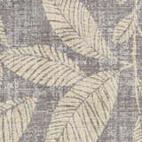 Close-up of Snook Area Rug: beige leaf pattern on a charcoal and gray textured background. Coastal style. Swatch
