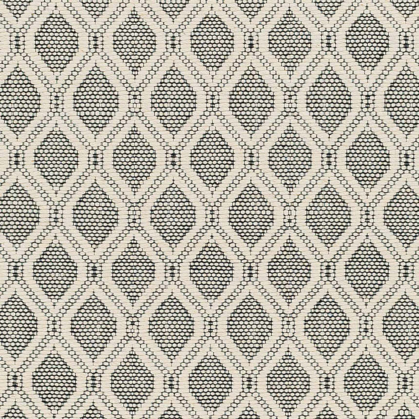 Close-up of the Edyta Area Rug showing a geometric diamond pattern in bone and dark gray. Hand woven texture. Swatch