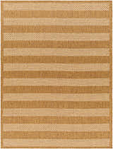 Close-up of the Hiero Flatweave Faux Jute Rug, showcasing beige and champagne horizontal stripes and woven texture. Design-Rectangle-537