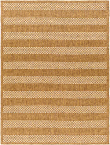 Close-up of the Hiero Flatweave Faux Jute Rug, showcasing beige and champagne horizontal stripes and woven texture. Design-Rectangle-537