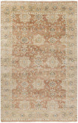 Hand knotted Springerville Area Carpet with a traditional floral pattern in terracotta, beige, and blue. Design-Rectangle-5686