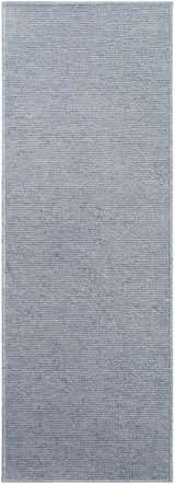 Close-up of the Isako Blue & Gray Solid Washable Area Rug, showing the light gray color and woven texture. Design-Runner-2773