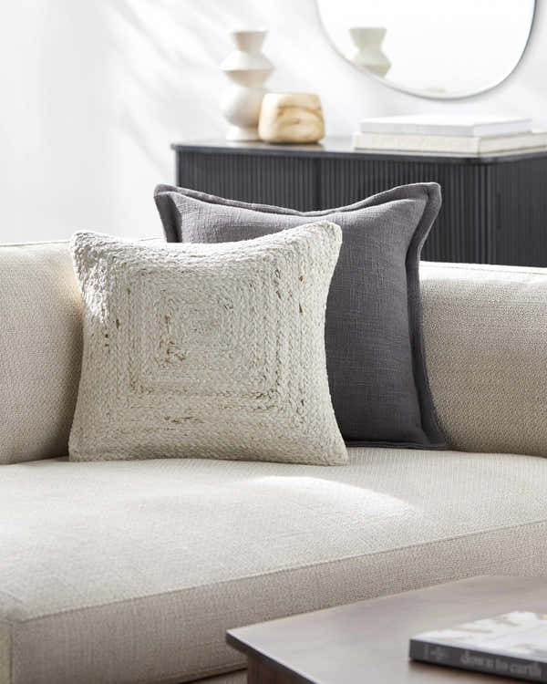 Simra White Jute Throw Pillow - Clearance