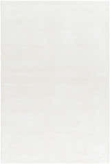 Close-up of the light silver and off-white Nazih Area Rug, a hand-tufted contemporary rug. Design-Rectangle-576