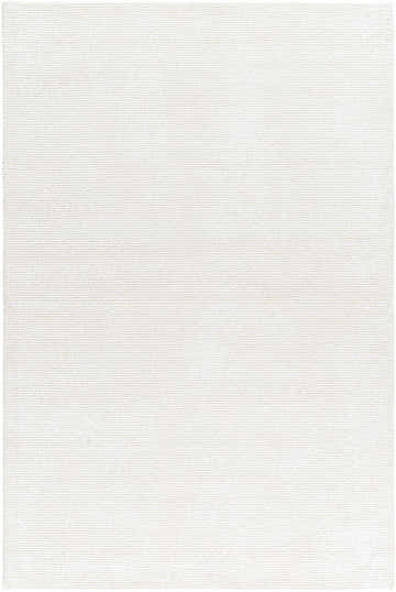 Close-up of the light silver and off-white Nazih Area Rug, a hand-tufted contemporary rug. Design-Rectangle-576