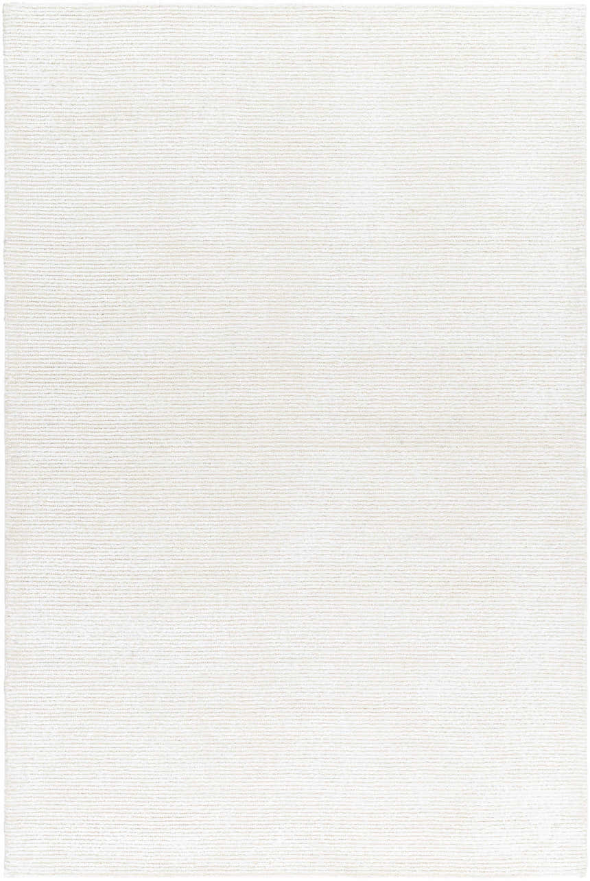 Close-up of the light silver and off-white Nazih Area Rug, a hand-tufted contemporary rug. Design-Rectangle-576