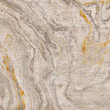 Close-up of Akins Beige Marble Rug showing its swirling gray, beige, and mustard marble-like pattern and soft texture. Swatch