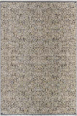 Close-up of the Haran Cloud Gray Area Rug. Machine-woven polyester rug with a farmhouse style floral pattern in cloud gray and medium gray. Design-Rectangle-6796