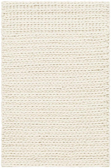 Close-up of a hand woven Lenci Rose Cream Area Rug. Beige and ivory wool and cotton with a braided texture. Design-Rectangle-23