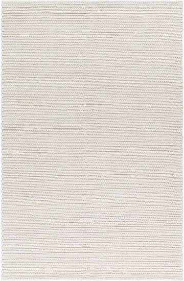 Close-up of the Lenci Rose Cream Area Rug. Hand-woven rug with beige and ivory horizontal stripes. Cotton and wool blend. Design-Rectangle-576