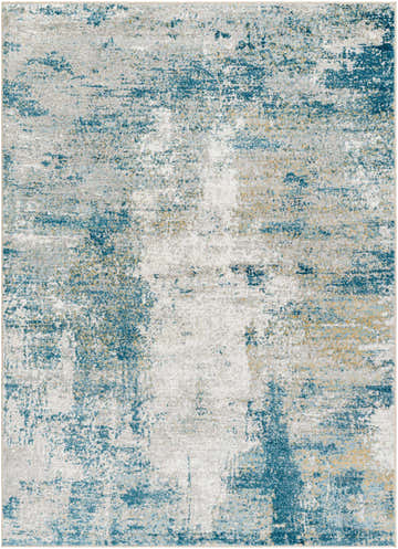 Close-up of the Duval Blue Abstract Area Rug featuring a blend of arctic sky, silver gray, and nutmeg hues. Design-Rectangle-537