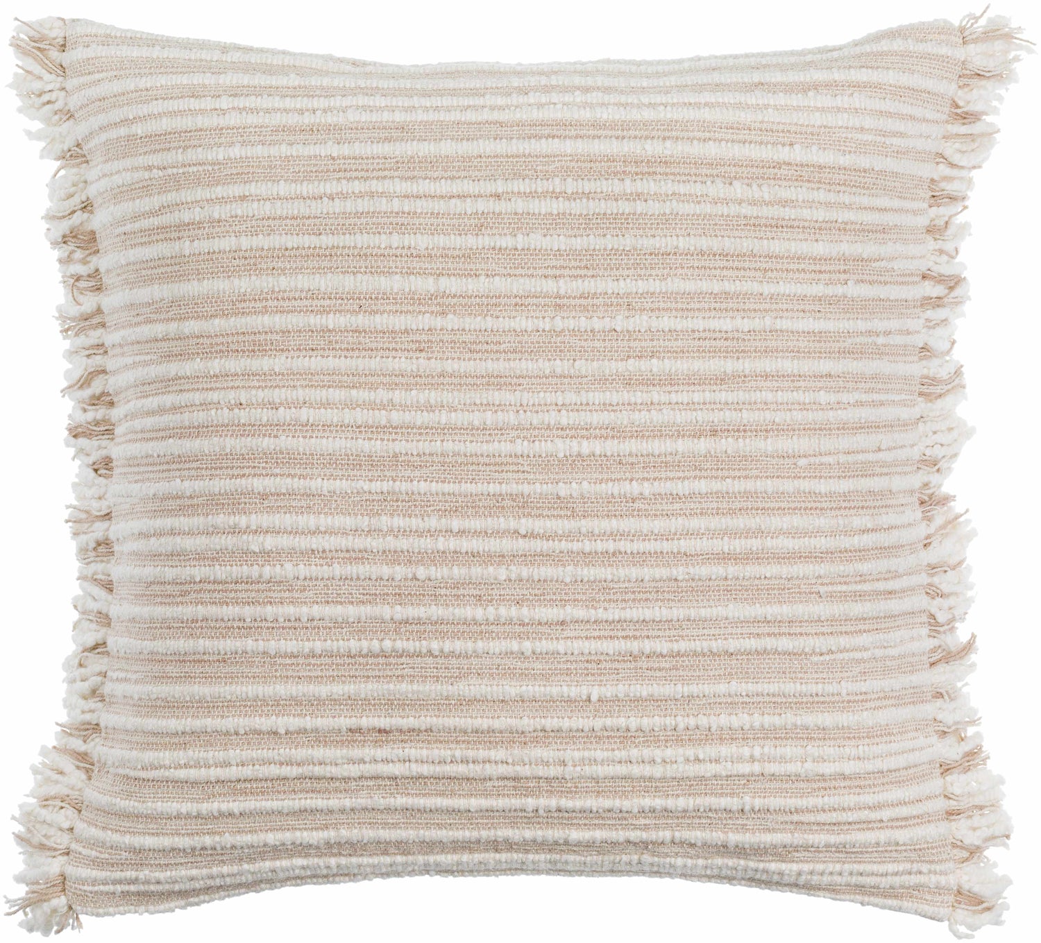 Padrin Tan Fringed Textured Stripe Updated Traditional Cotton Accent Pillow - Clearance