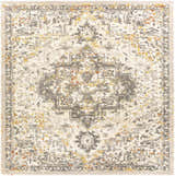 Stockwell Thick Luxe Rug with a vintage oriental design in ivory, brick red, dark brown, denim, and metallic gold. Design-Square-710
